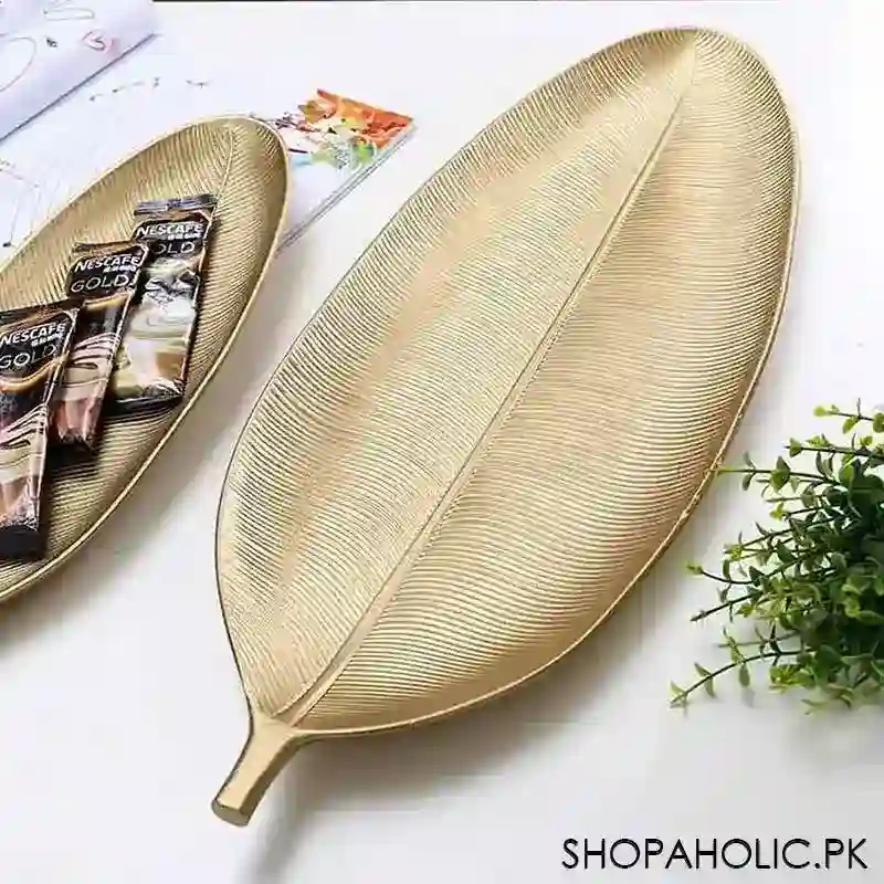 wooden leaf shape golden tray (large) image2