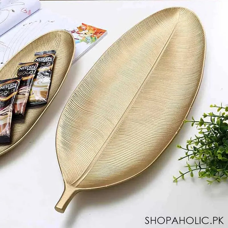 wooden leaf shape golden tray (large) image2