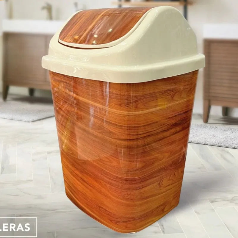 wooden pattern trash bin image2