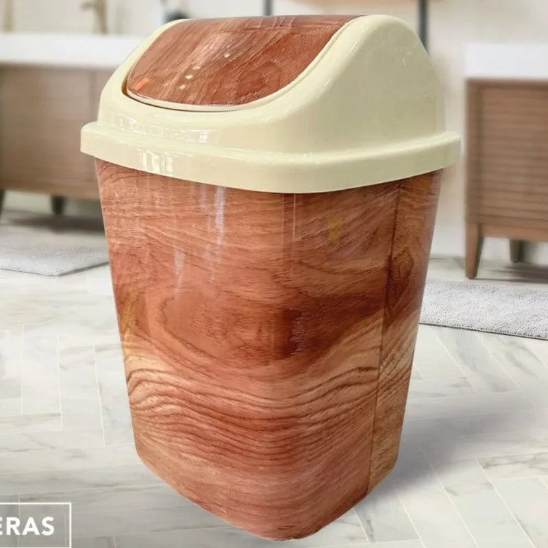 wooden pattern trash bin main image