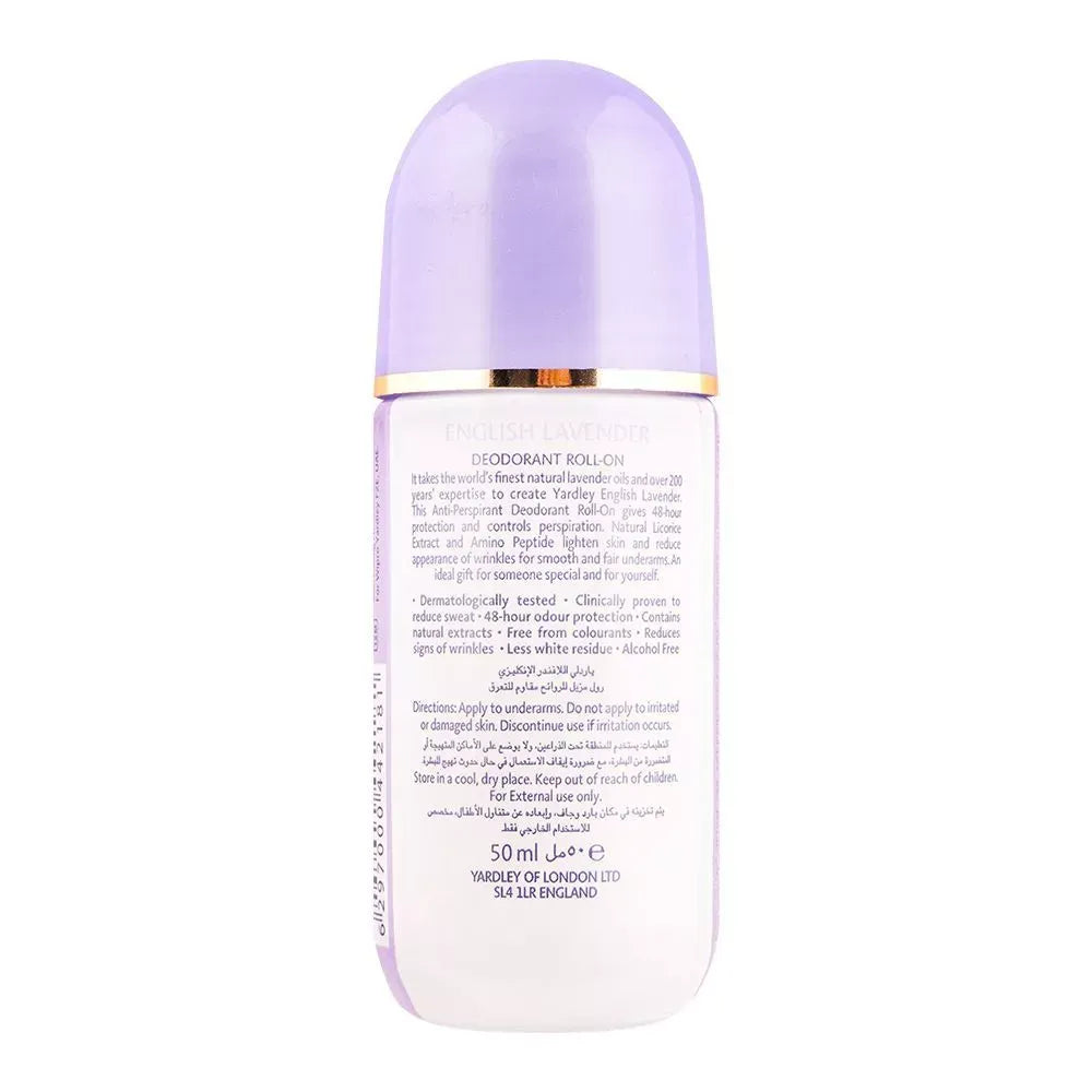 yardley english lavender deodorant roll on, alcohol free, 50ml image2