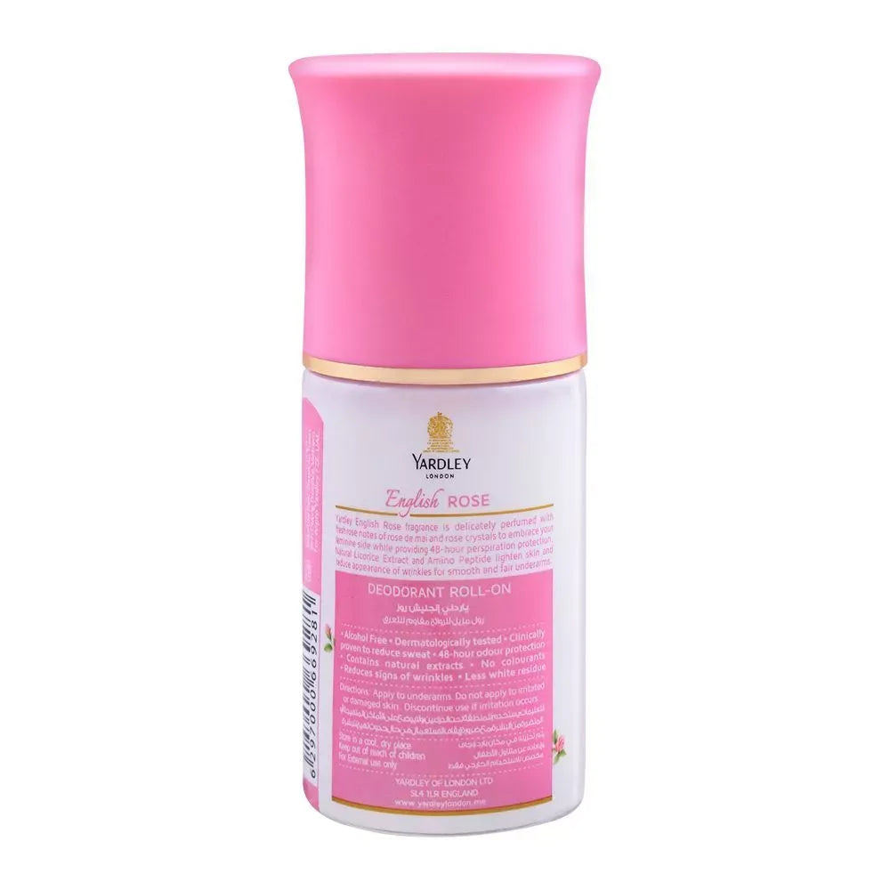 yardley english rose roll on deodorant, for women, alcohol free, 50ml image2