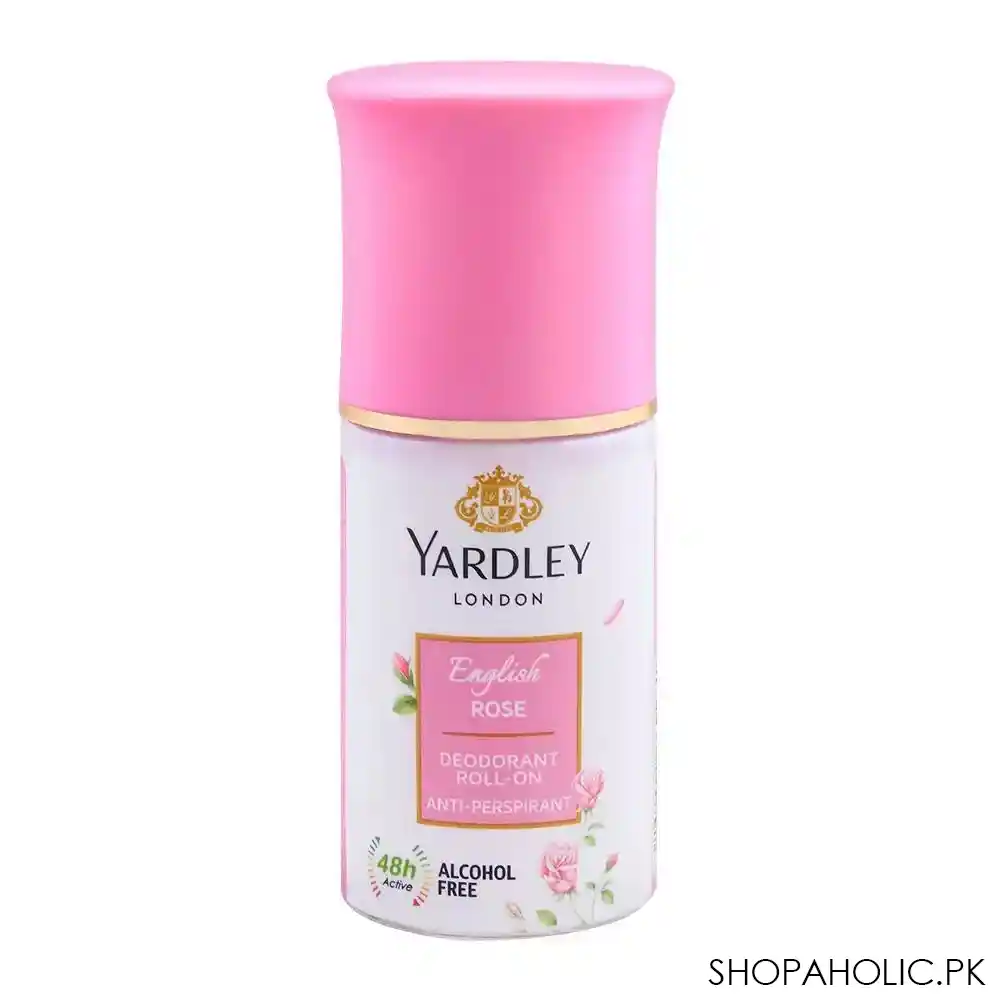 yardley english rose roll on deodorant, for women, alcohol free, 50ml main image