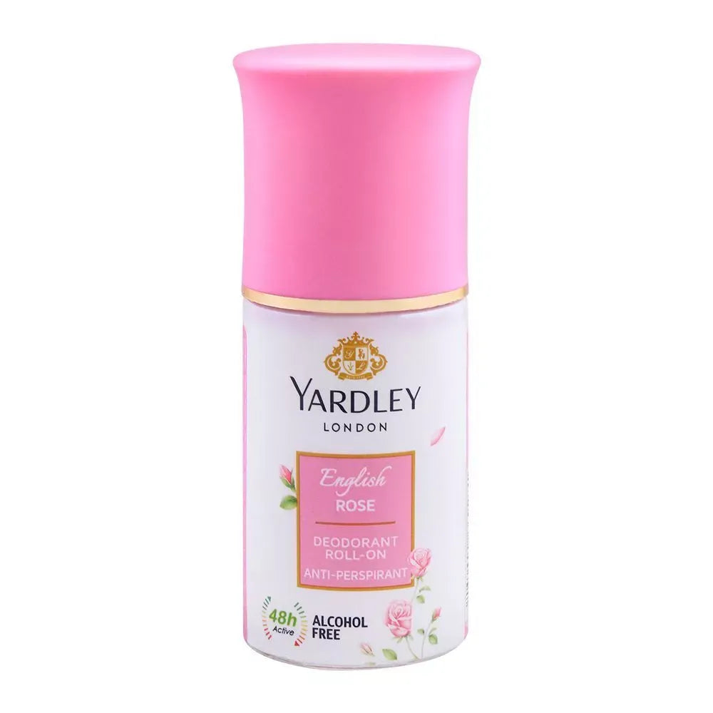 yardley english rose roll on deodorant, for women, alcohol free, 50ml main image