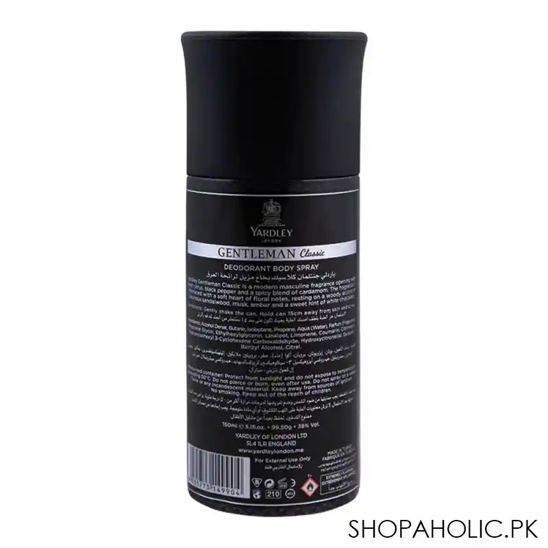 yardley gentleman classic deodorant body spray, 150ml image2