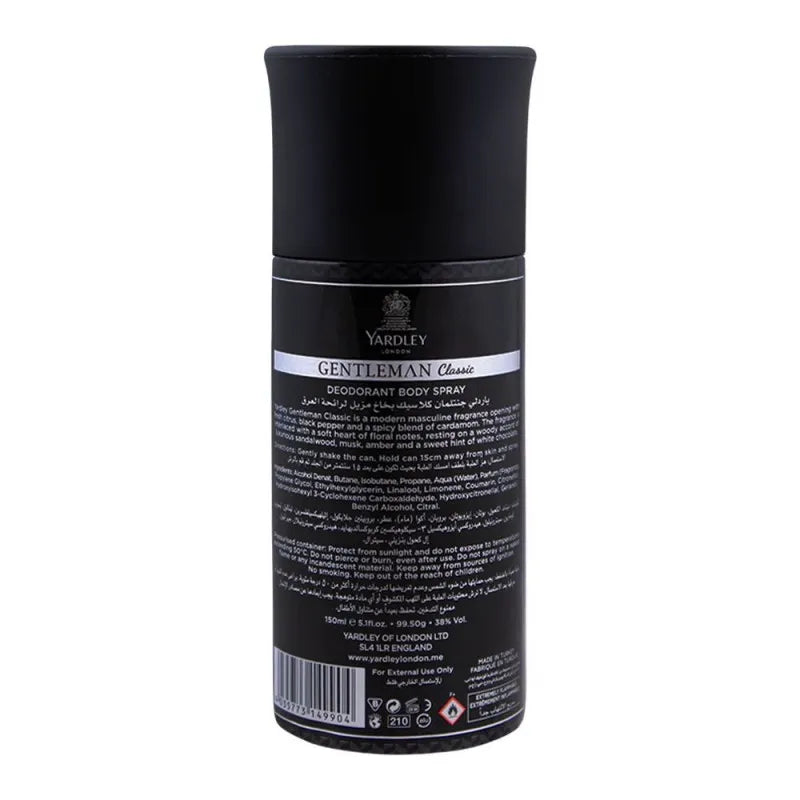 yardley gentleman classic deodorant body spray, 150ml image2