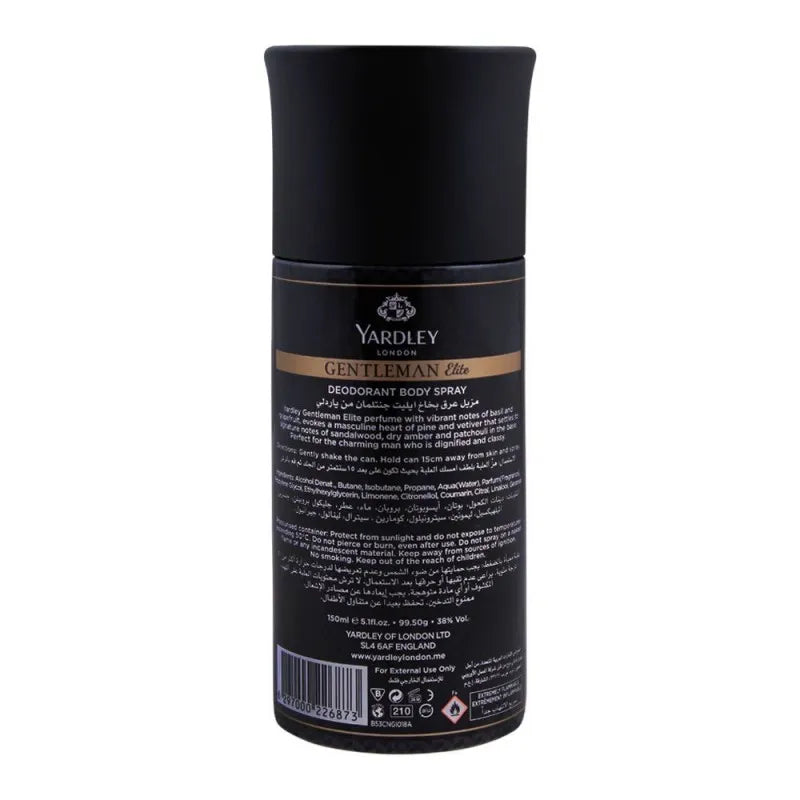 yardley gentleman elite deodorant body spray, 150ml image2