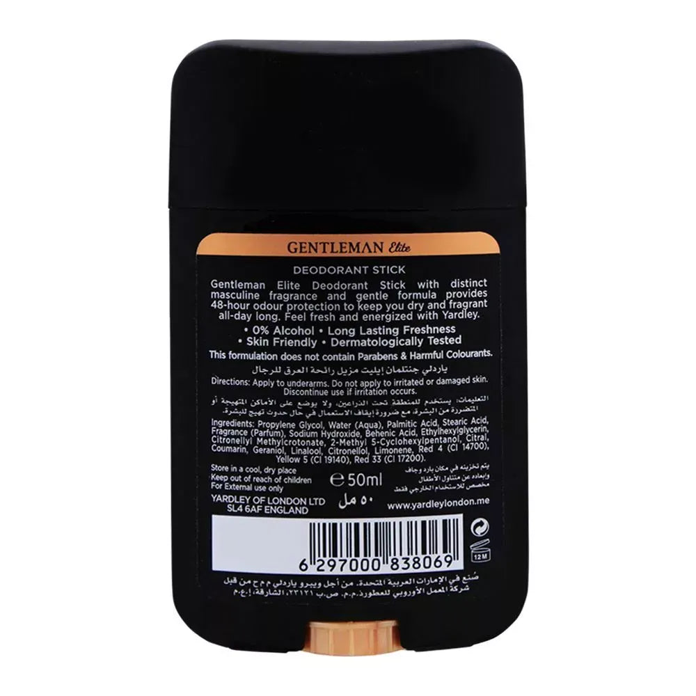 yardley gentleman elite deodorant stick, 0% alcohol, 50ml image2