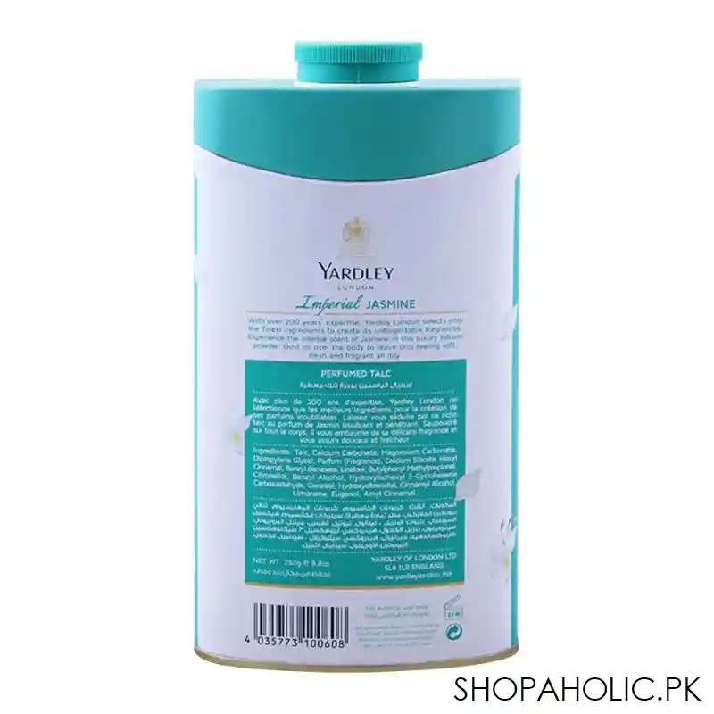 yardley imperial jasmine perfumed talcum powder, 250g image2