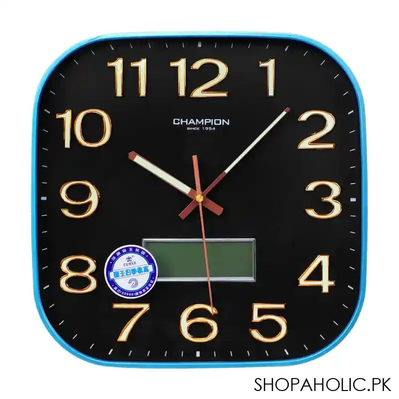 Z.A Wall Clock, Black Background With Light Blue Border, CCB-550 - Main Image