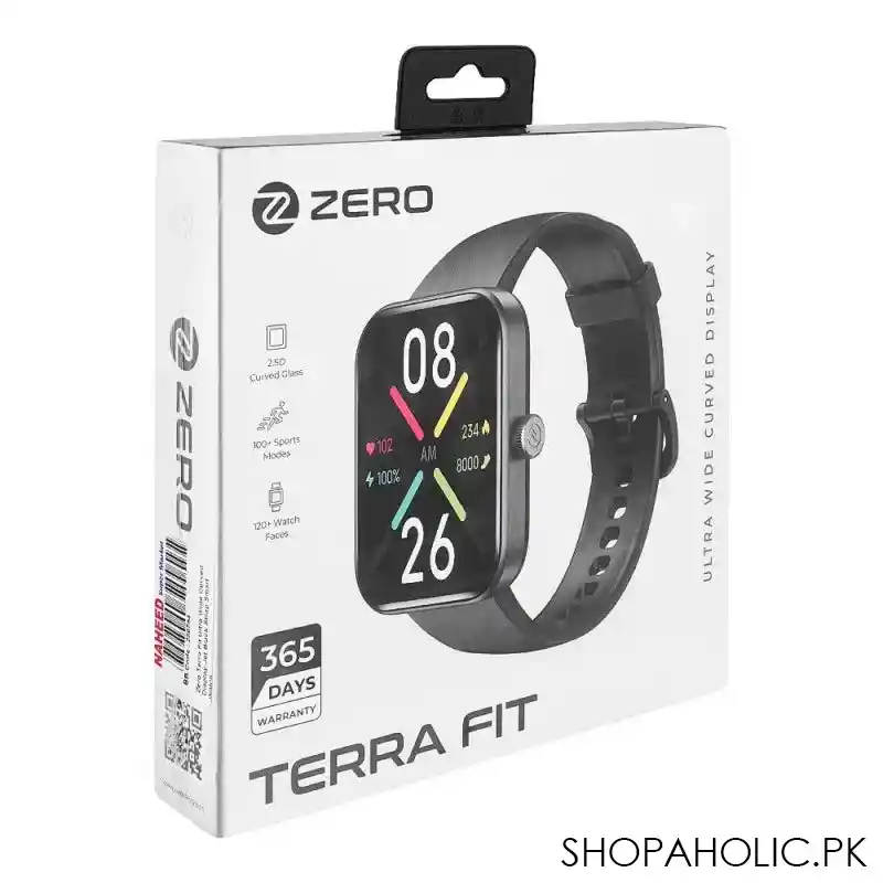 zero men's terra fit ultra wide curved display jet black strap smart watch main image