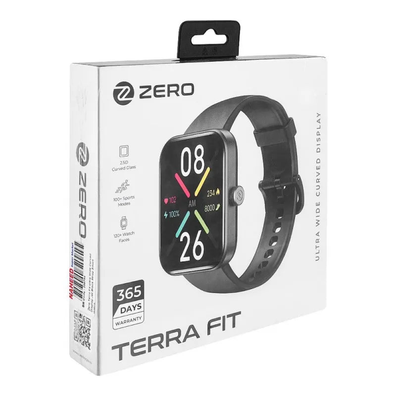 zero men's terra fit ultra wide curved display jet black strap smart watch main image