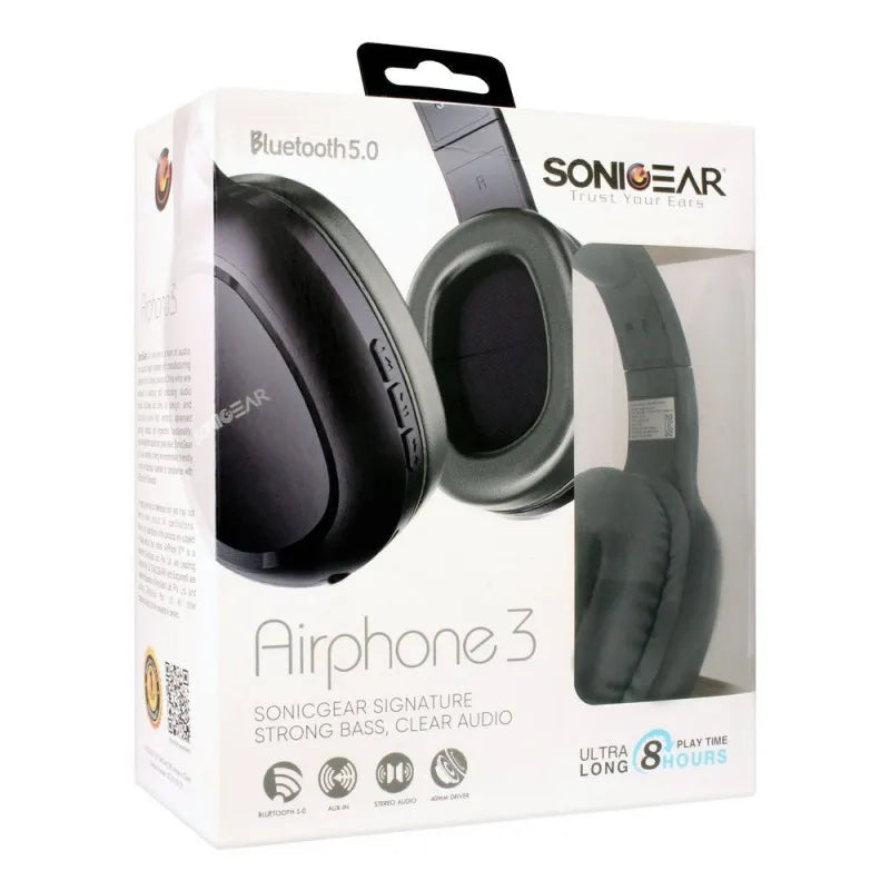 SonicEar Airphone 3 On Ear Bluetooth Headphones Black